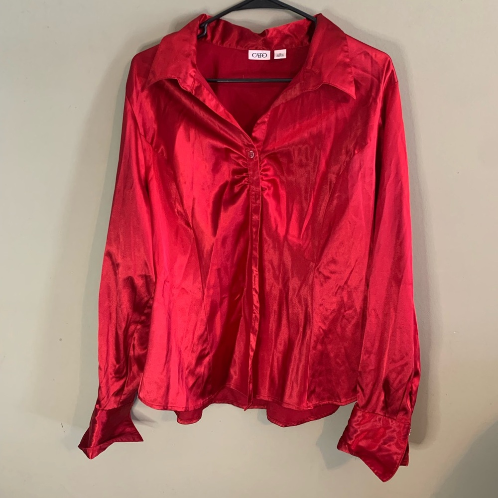 Cato Red Buttoned Ruched Blouse